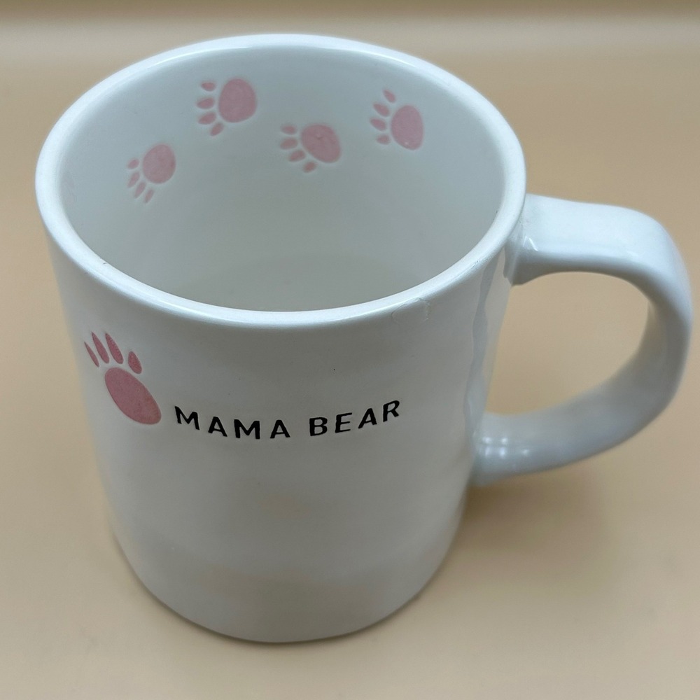 Tag Mama Bear Coffee Mug White Ceramic Pink Paw Prints Mother's Day Gift 16oz